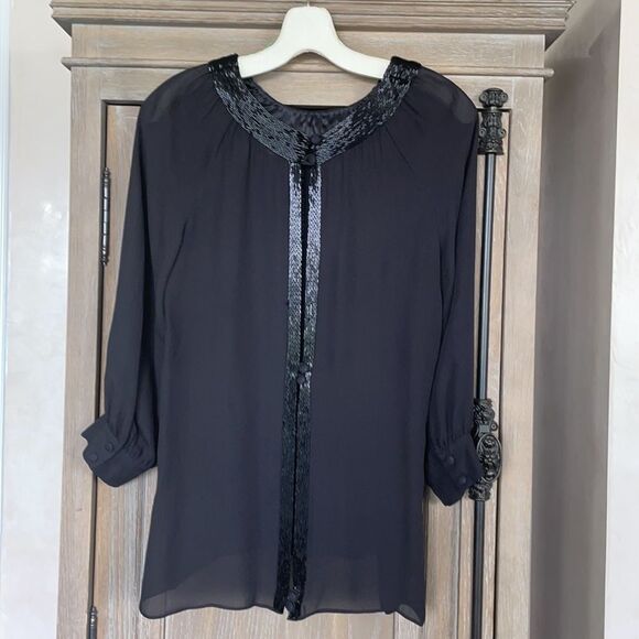 Parker silk beaded blouse sheet top black small - Picture 2 of 15